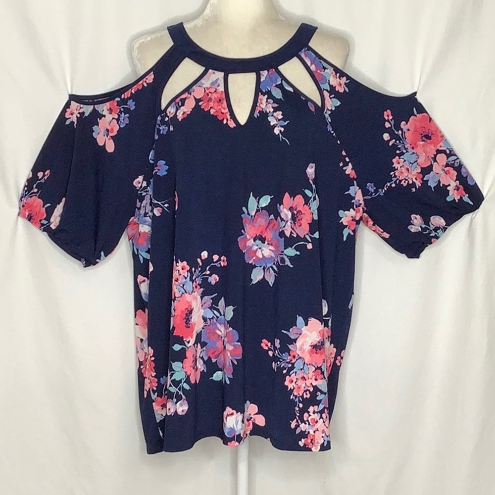 Stretchy Floral Tunic Blouse With Cut Outs Size 3X